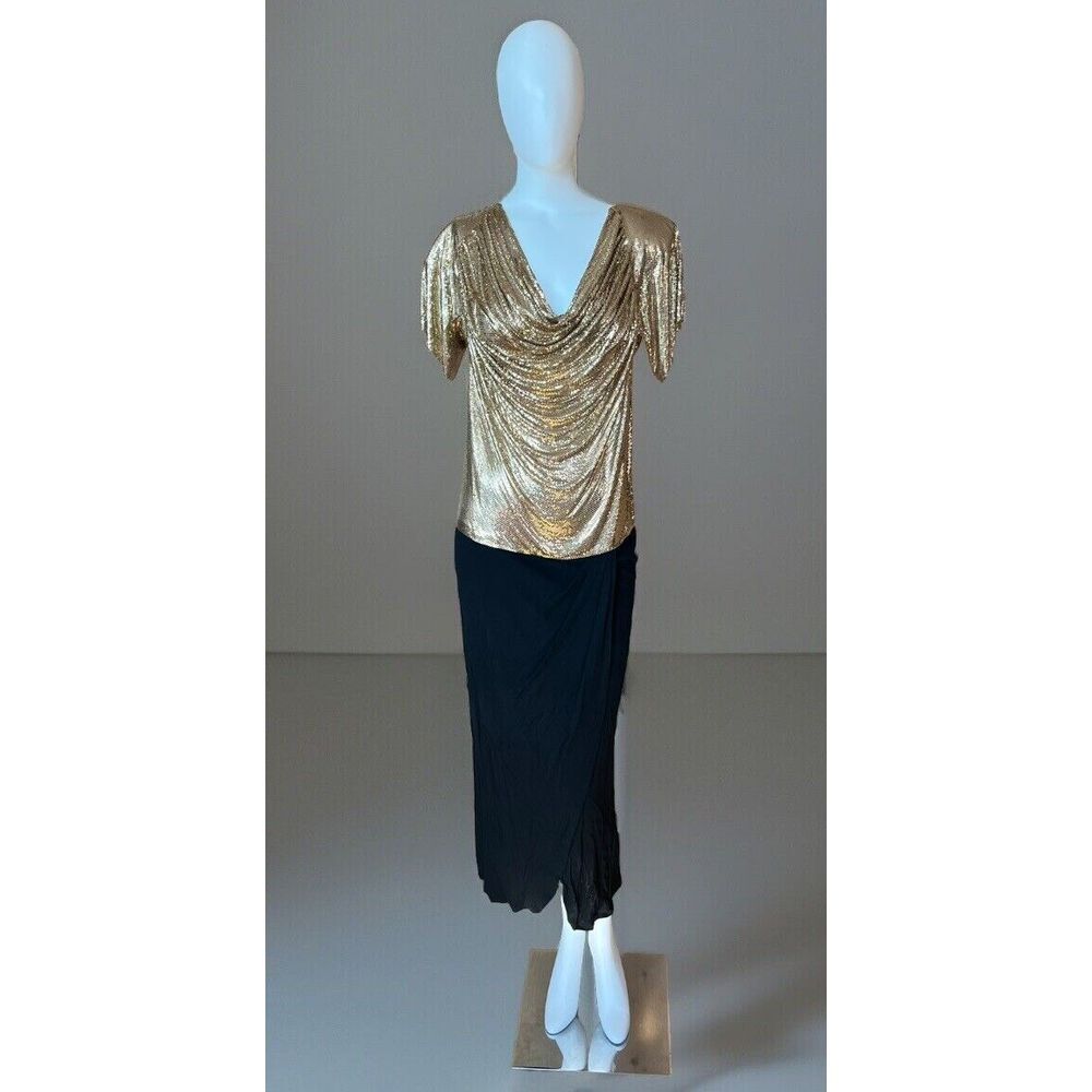 Vintage 1970s Metal Mesh Ferrara‎ Gold Chainmail Dress Lindissima San Juan Small